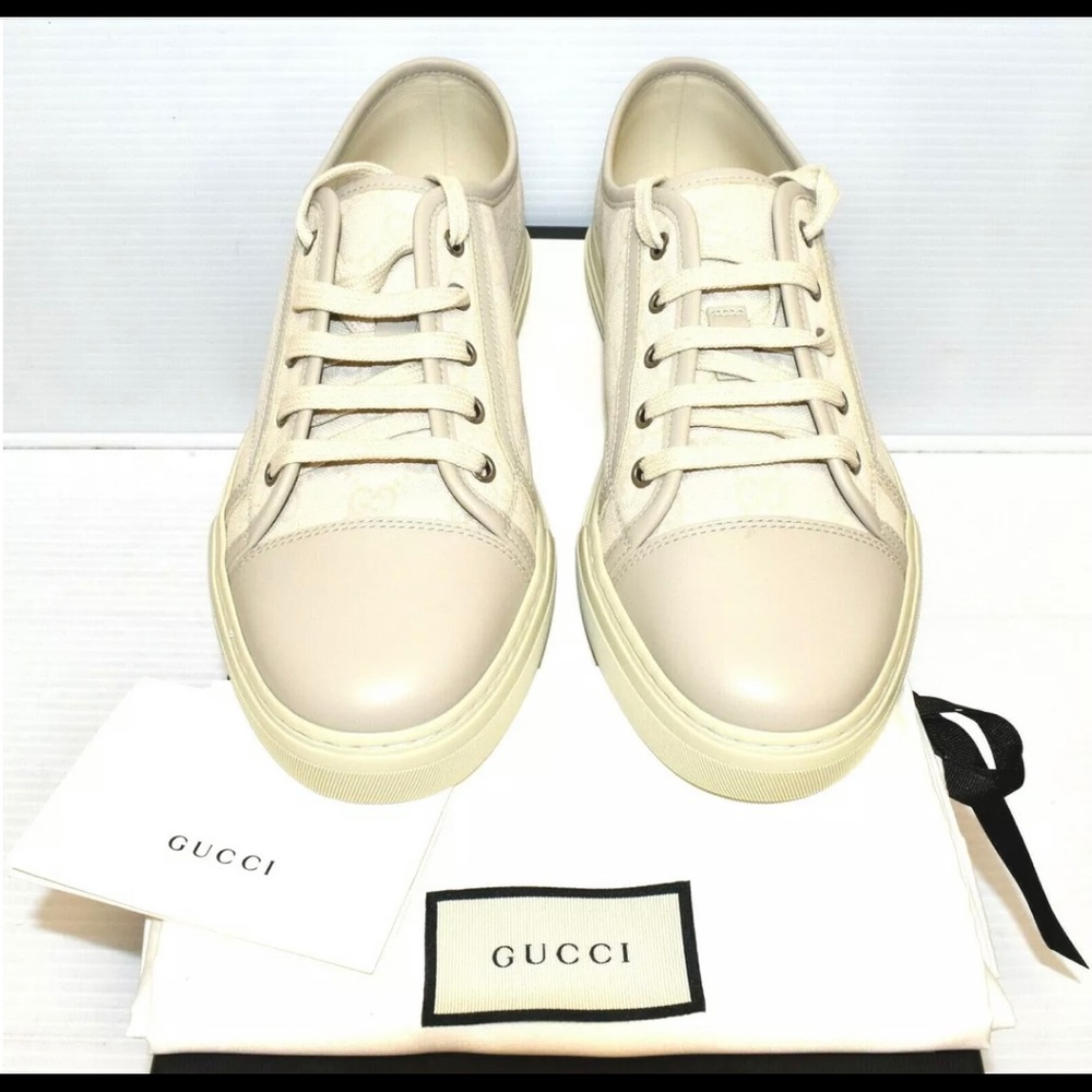 Mens GUCCI 426187 GG COTTON WASHED White Low Top Sneakers Sz Gucci 8 US 9